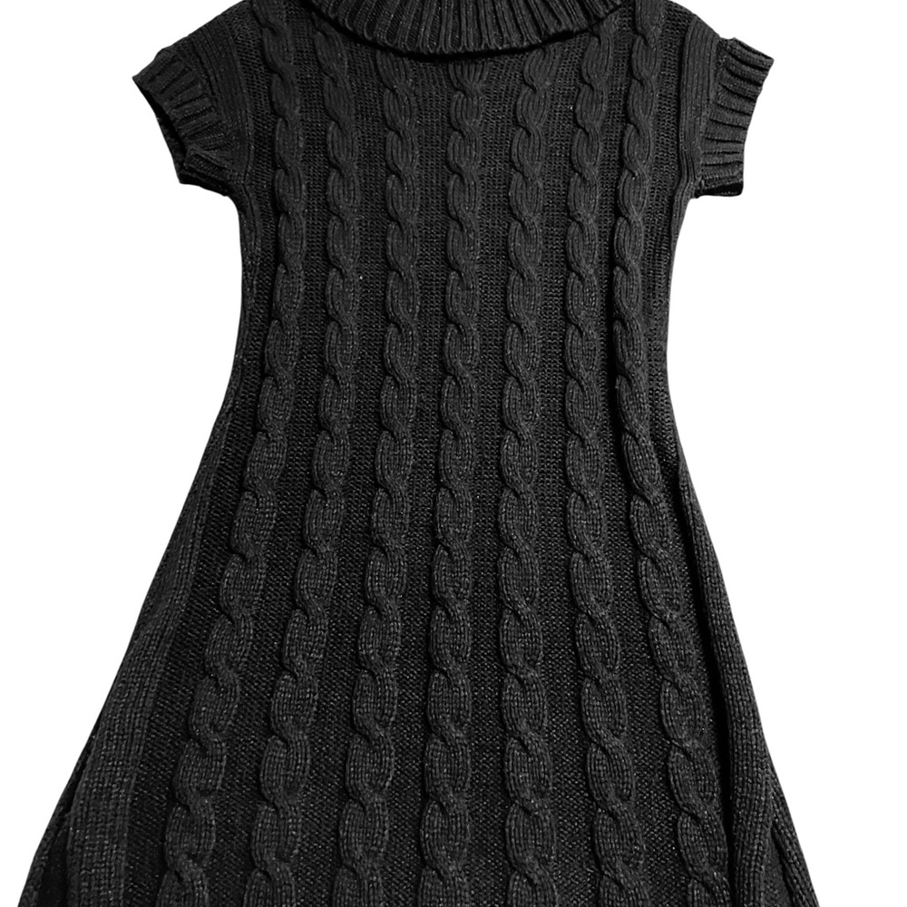 Short Sleeve Black Cable Knit Sweater Dress - Size XL - Picture 2 of 6